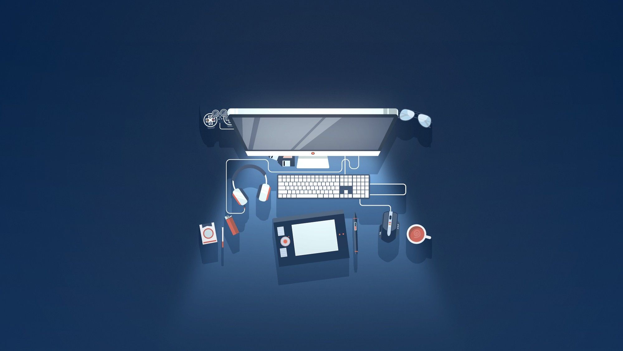 Scrivania minimalista con computer blu, 2000x1126 Hi-Res, Desktop