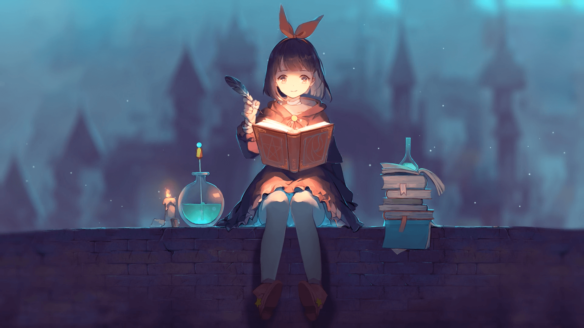 Strega anime legge libro, 1920x1080 Full HD, Desktop