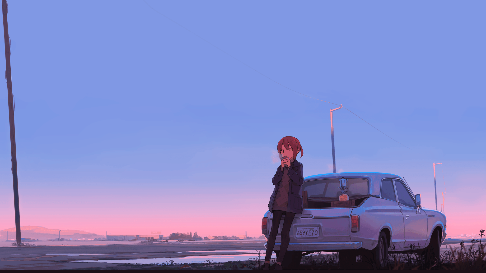 Ragazza anime accanto a pickup, 2048x1152 alta risoluzione, PC