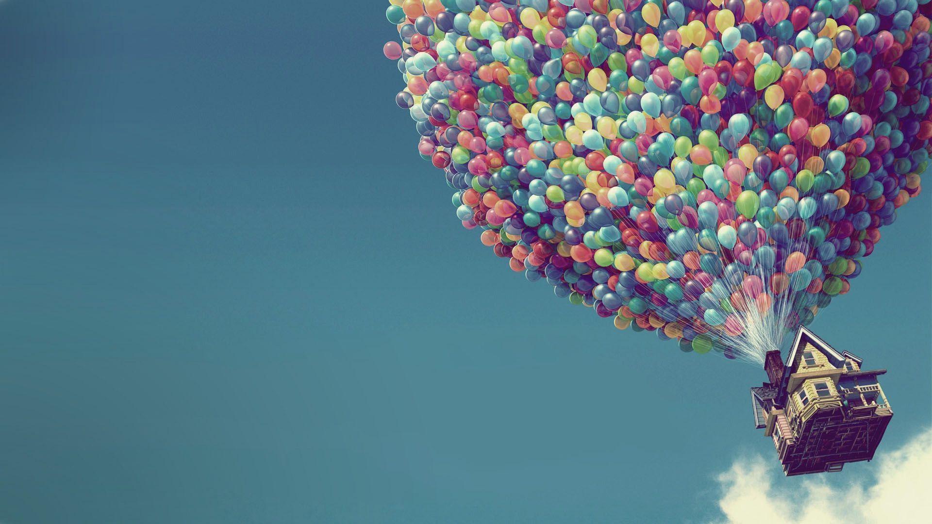 Casa volante con palloncini colorati, 1920x1080 1080p, Desktop