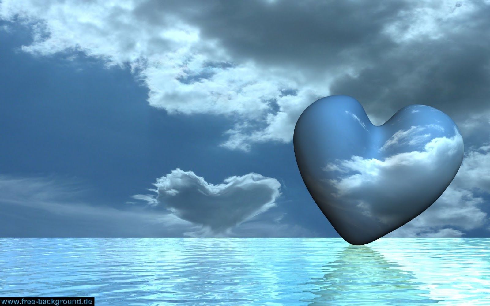 Cuore riflettente su mare blu, sfondi per Computer, 1600x1000 HD, Desktop