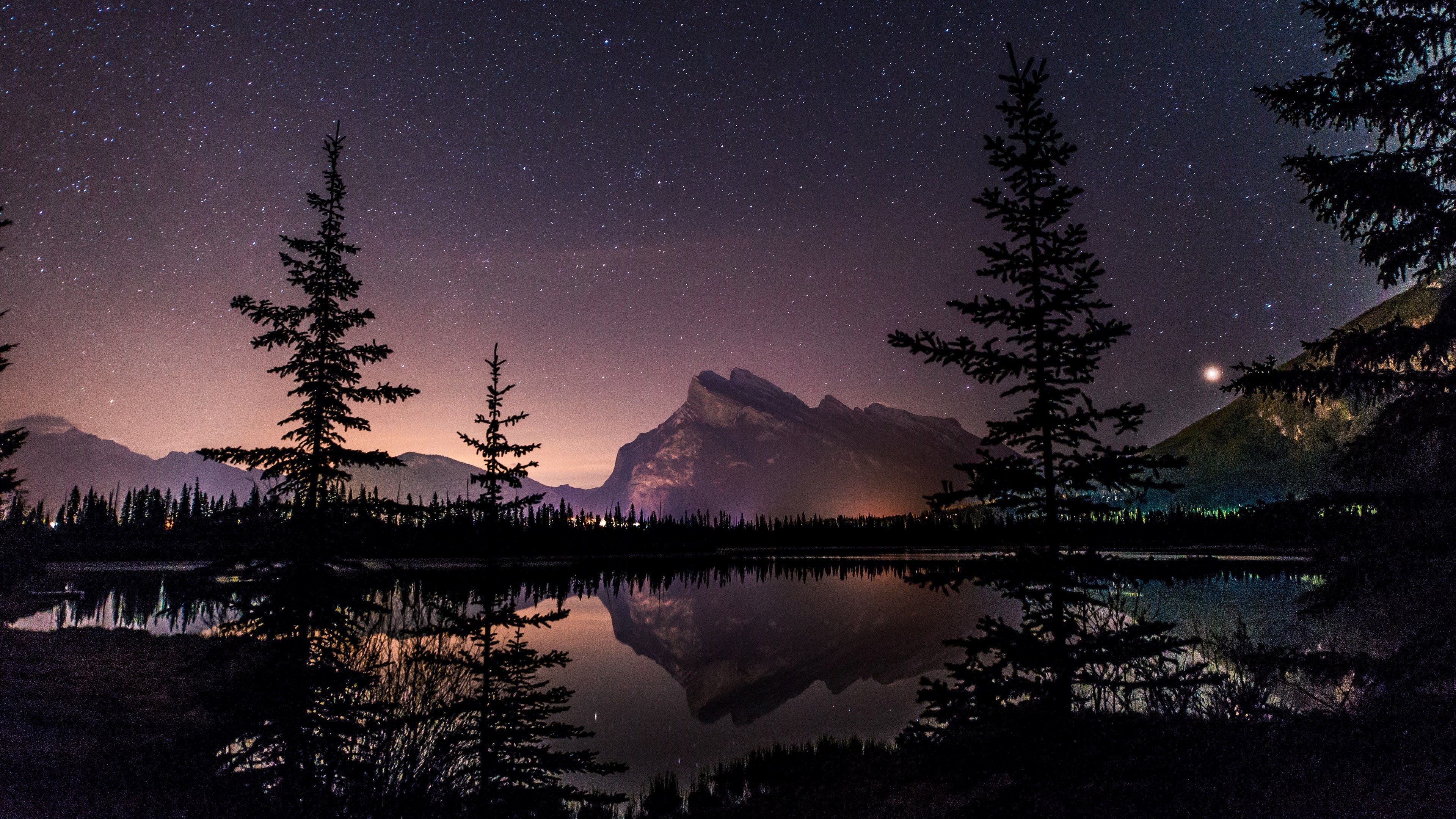 Cielo stellato notturno, montagne e lago, sfondi per Computer, 3840x2160 UHD, Monitor Gaming