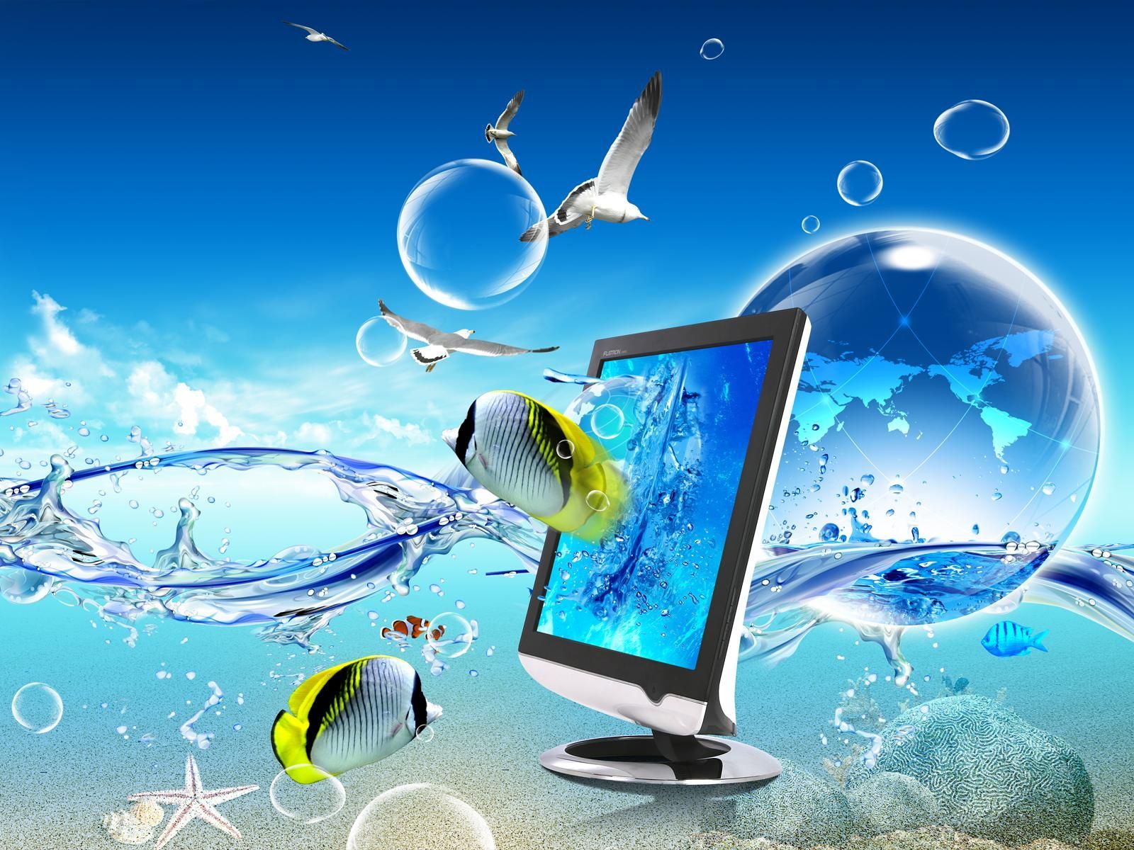 Monitor con oceano e pesci, sfondi per Computer, 1600x1200 900p, Monitor Gaming
