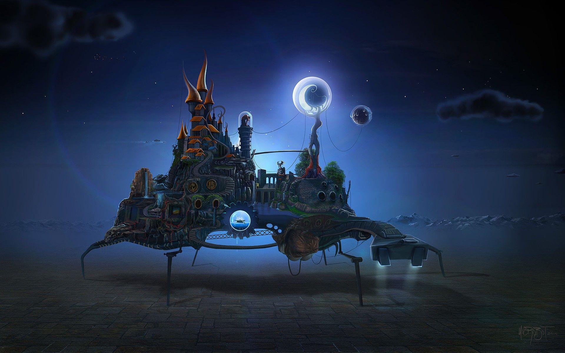 Isola fluttuante fantasy notturna, sfondi per Computer, 1920x1200 Full HD+, PC Desktop