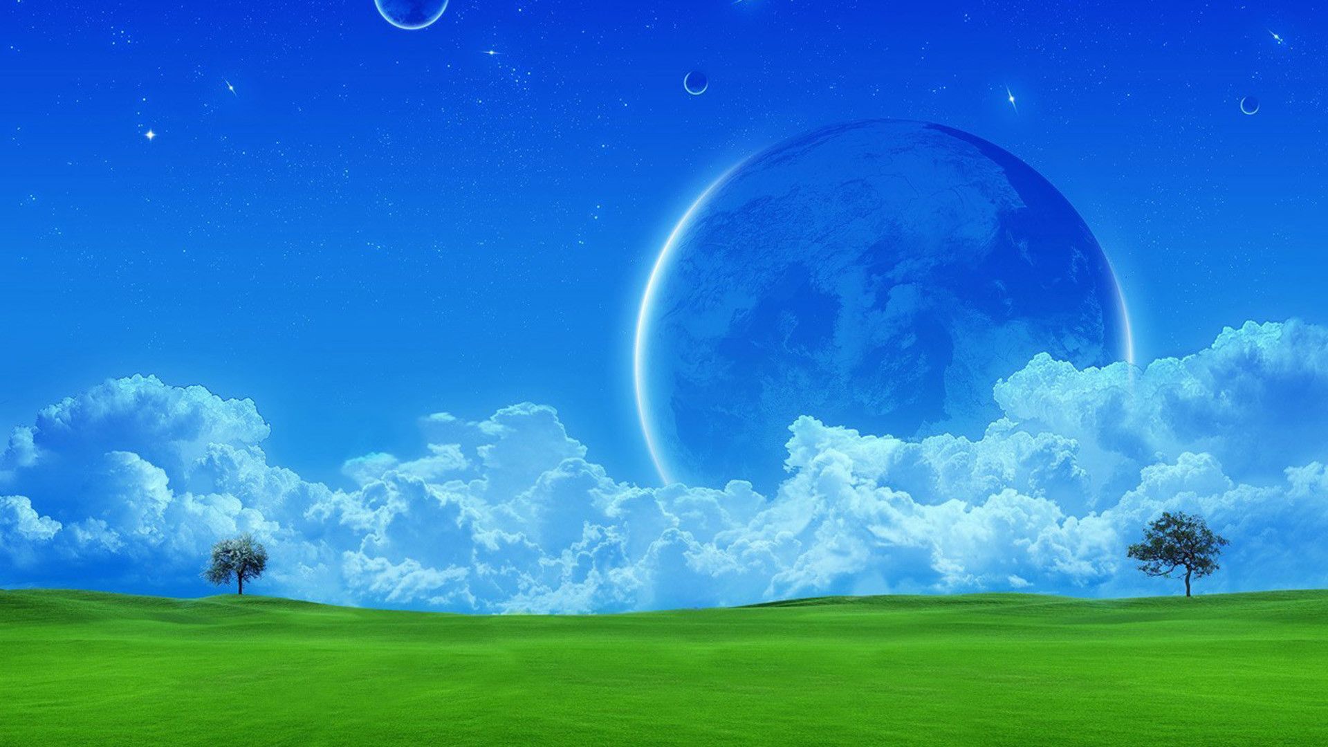 Paesaggio fantasy con pianeta blu, sfondi per Computer, 1920x1080 Full HD 1080p, Desktop