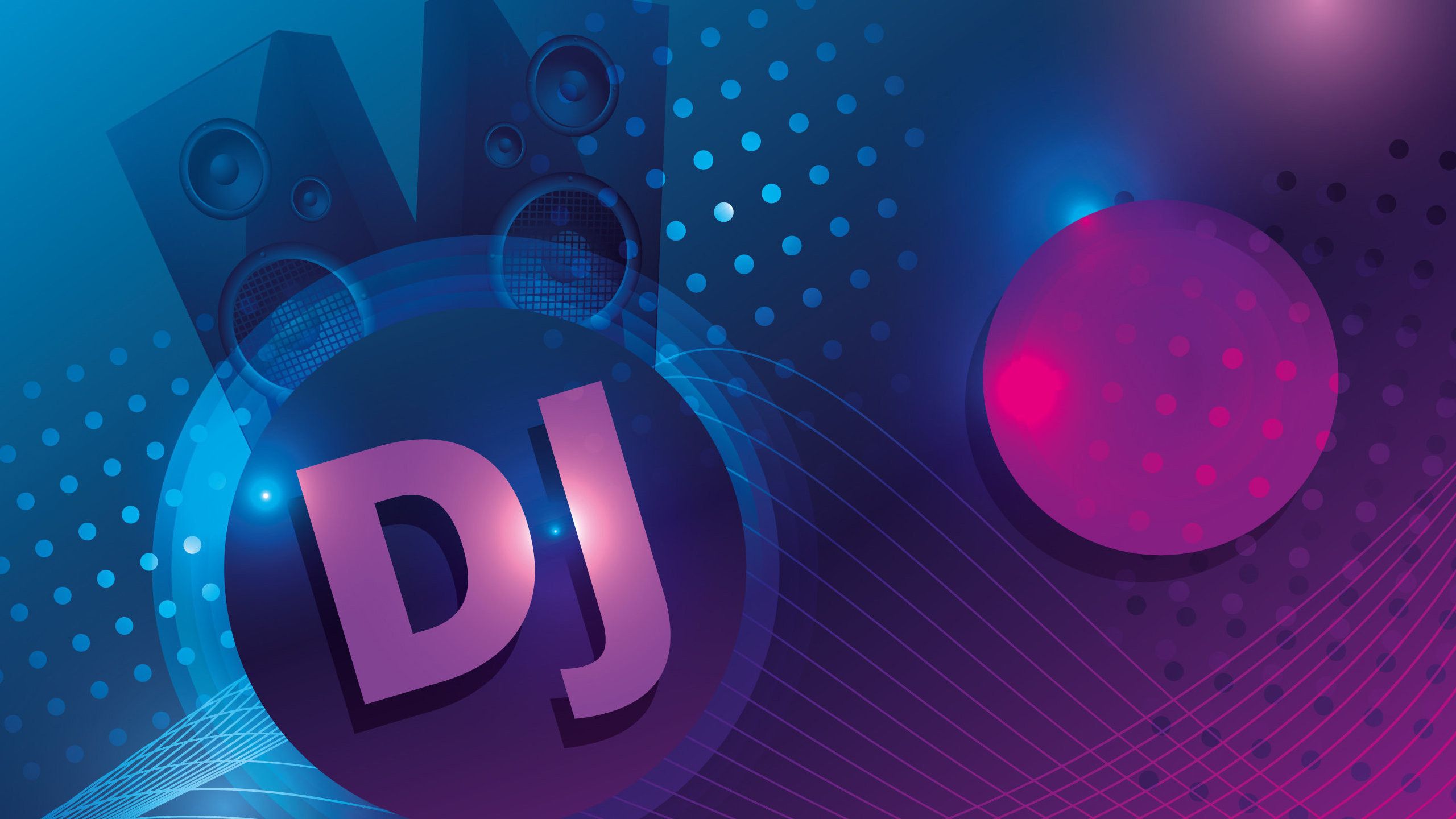 Logo DJ sfera viola blu, 2560x1440 2K, Desktop