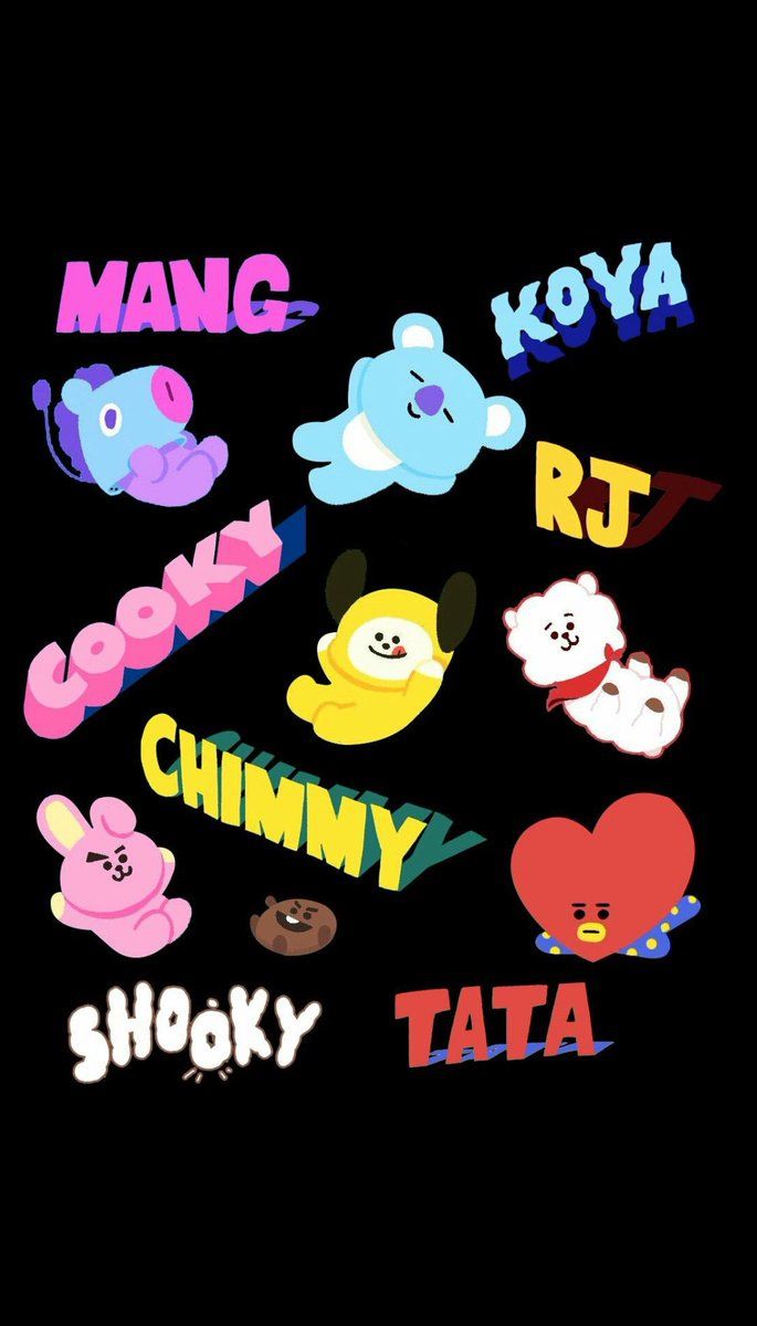 Personaggi BT21 sfondo nero, 685x1200 Verticale, Android