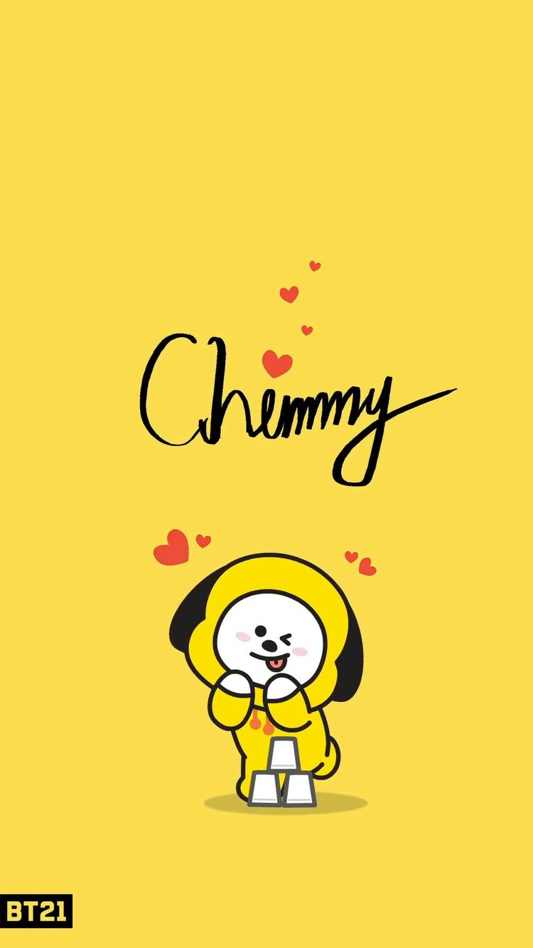 Chimmy BT21 sfondo giallo, 750x1333 Verticale, Mobile