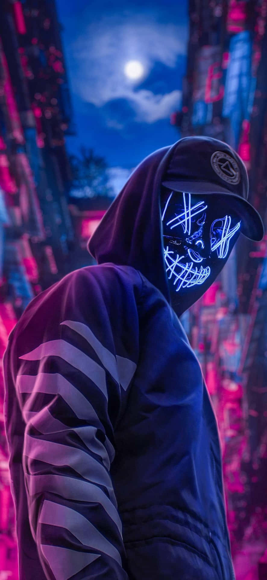 Ragazzo maschera led neon, 886x1920 Verticale, Mobile