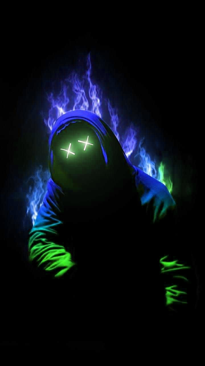 figura incappucciata occhi verdi fluo, 720x1280 Full HD Verticale, iPhone