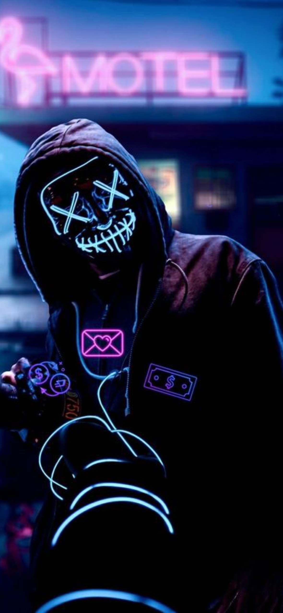 Ragazzo maschera neon viola, 1180x2556 Verticale, Mobile