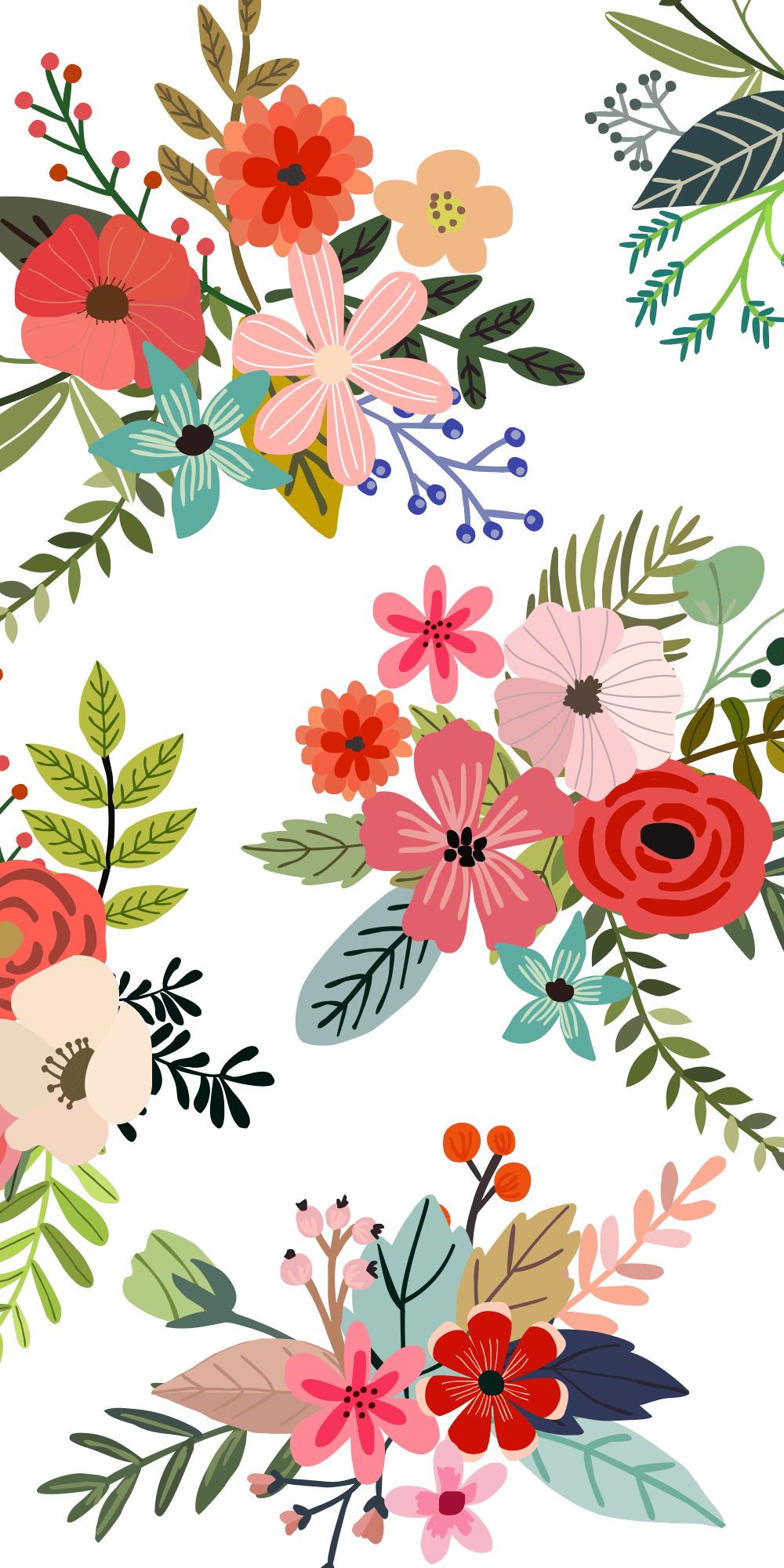 Fiori illustrati sfondo blu-grigio, 1000x2000 Full HD Verticale, iPhone
