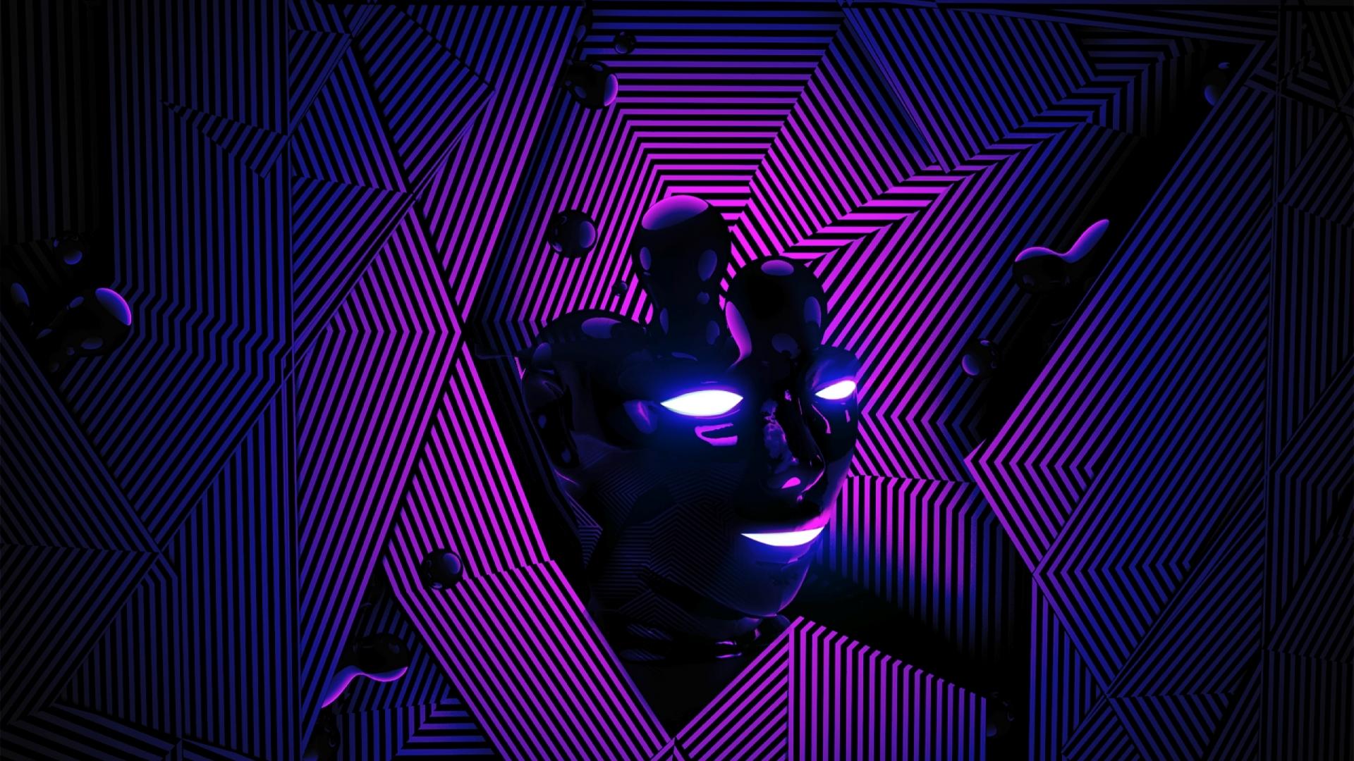 Volto robotico viola neon, 1920x1080 Full HD, Desktop