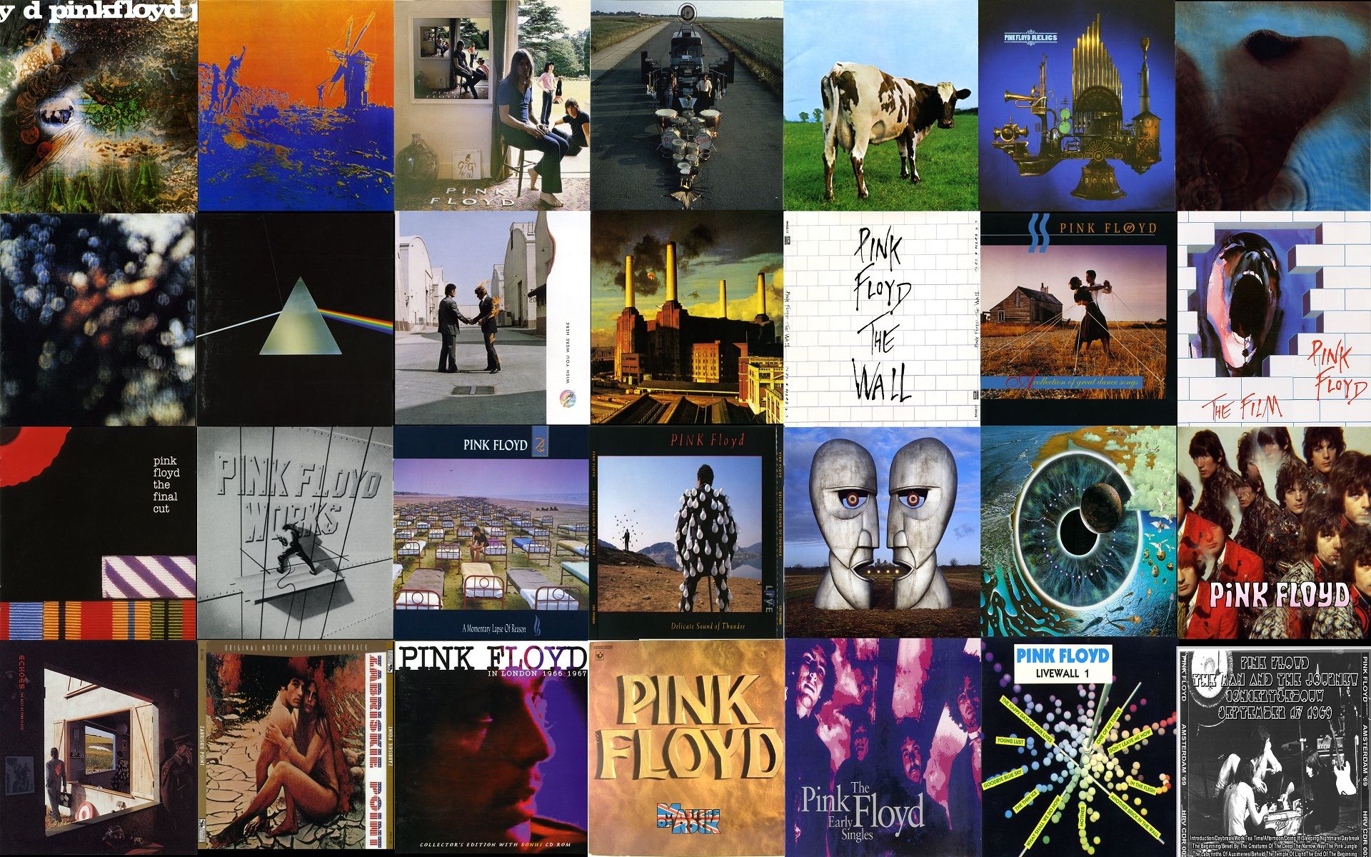 Collage copertine album Pink Floyd, 1920x1200 Full HD+ WUXGA, Desktop