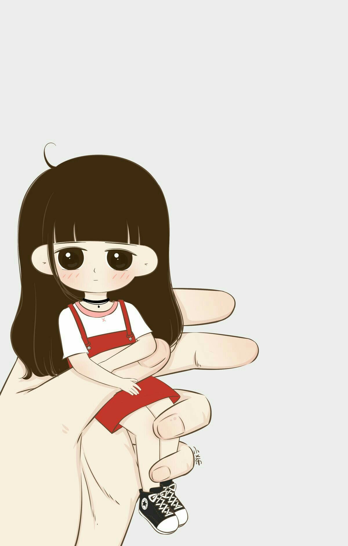 Ragazza cartoon seduta su mano, 1200x1885 Verticale, Mobile