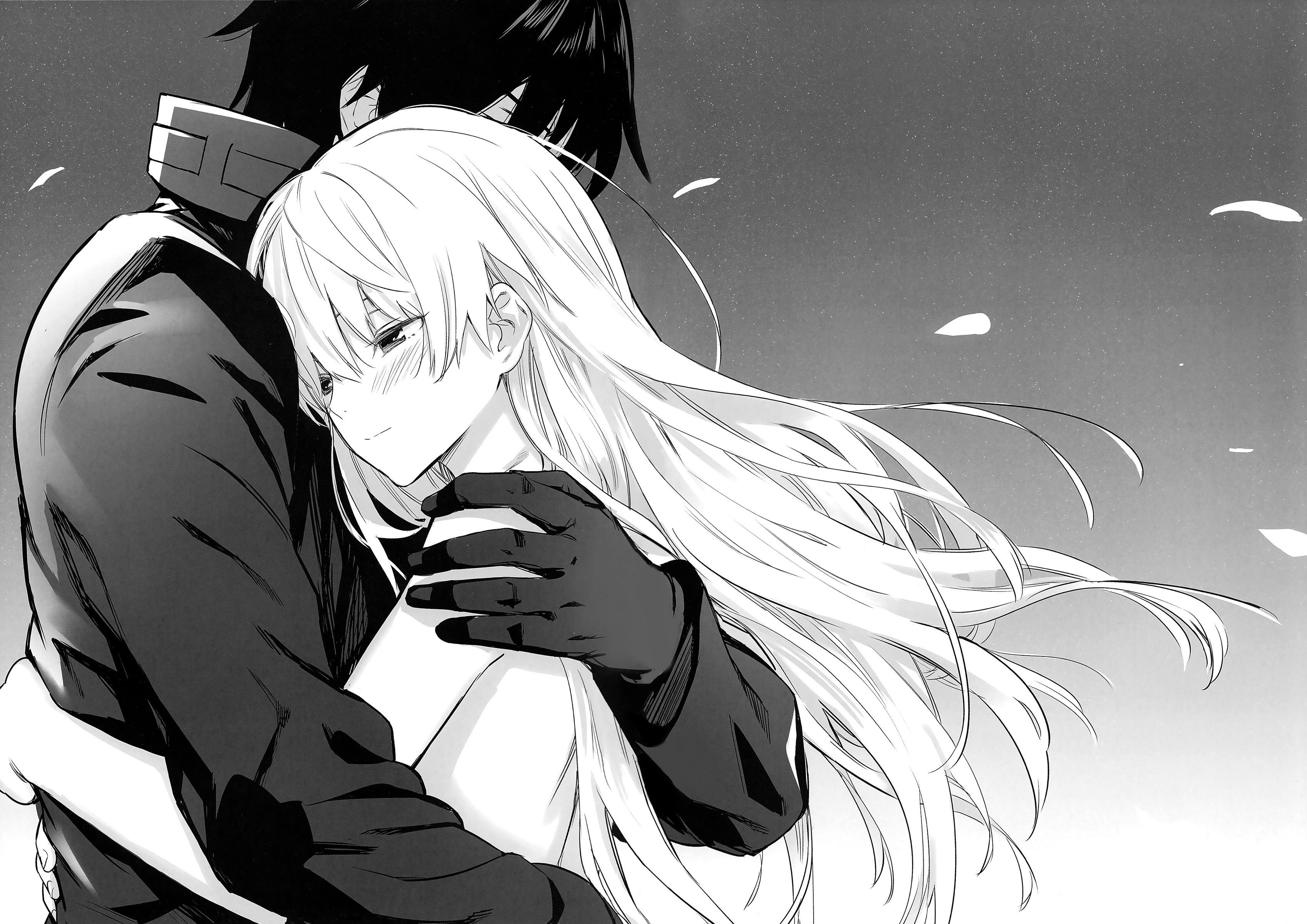 Coppia anime abbraccio bianco nero, 3394x2400 2K, PC