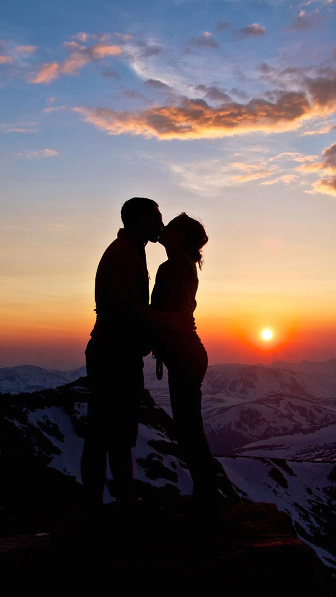 Coppia sagoma bacio tramonto, 1080x1920 Verticale, Telefono