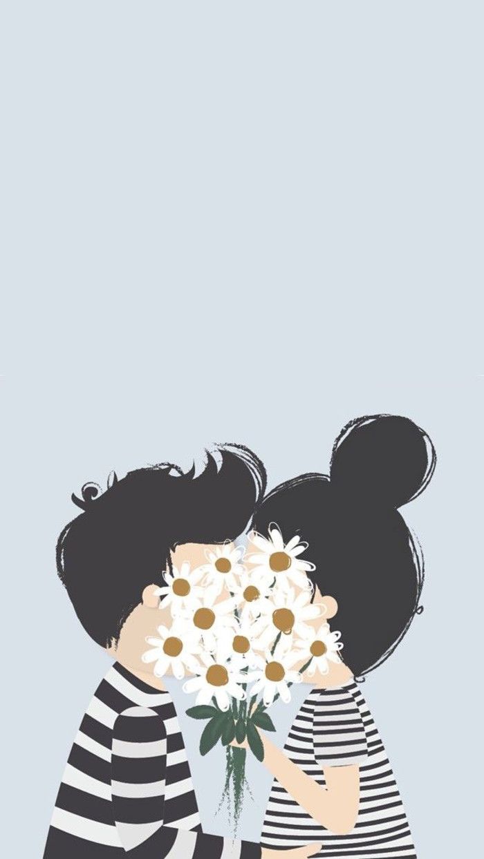 Coppia illustrata con margherite, 700x1243 Verticale, iPhone Air