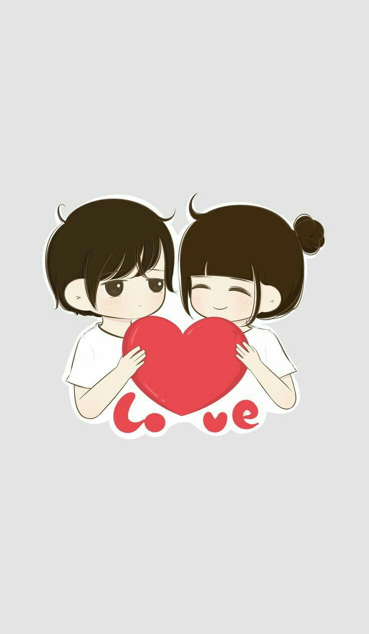 Coppia cartoon con cuore rosso, 736x1265 Full HD Verticale, iPhone