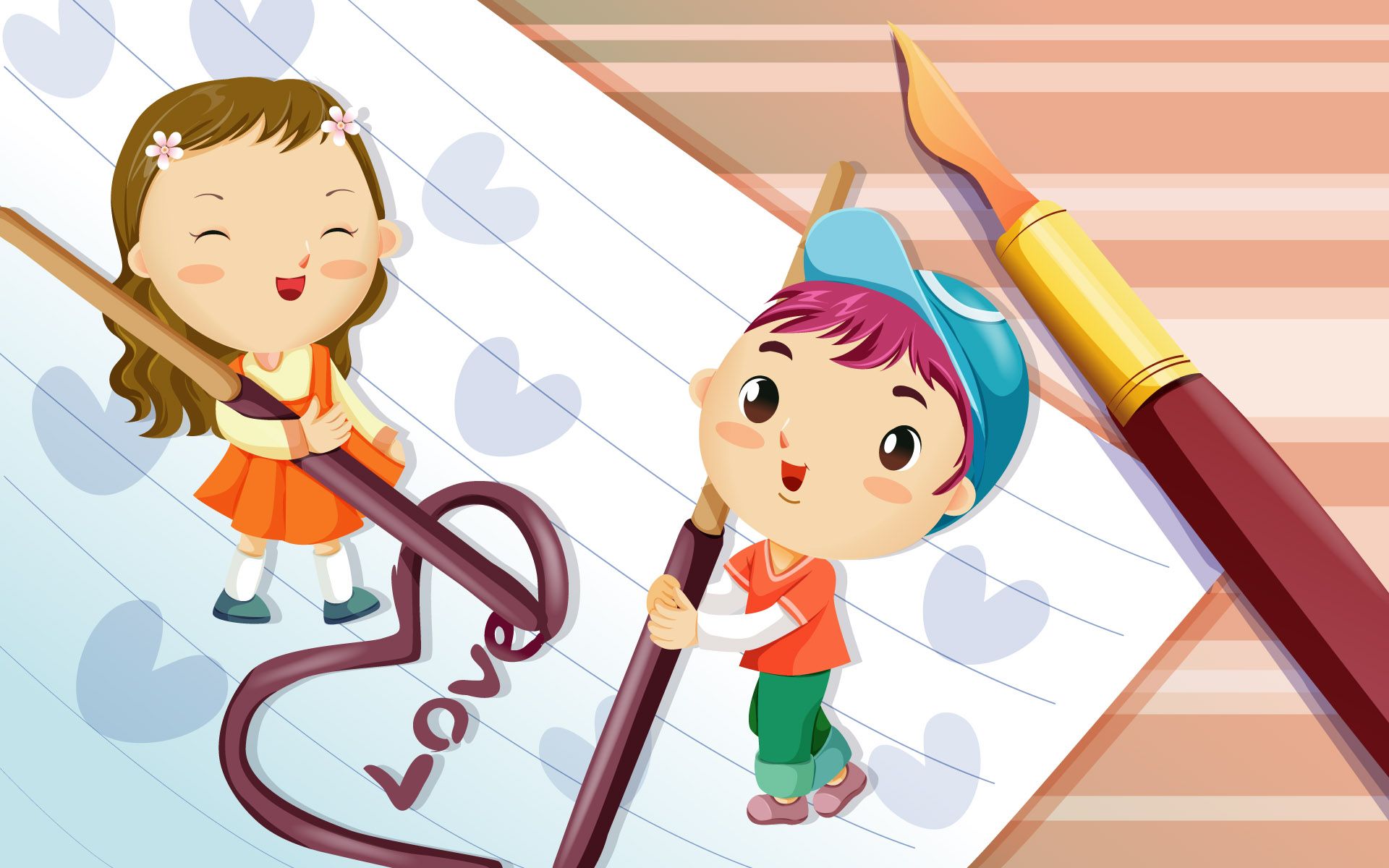 Bambini cartoon che scrivono Love, 1920x1200 WUXGA, Desktop
