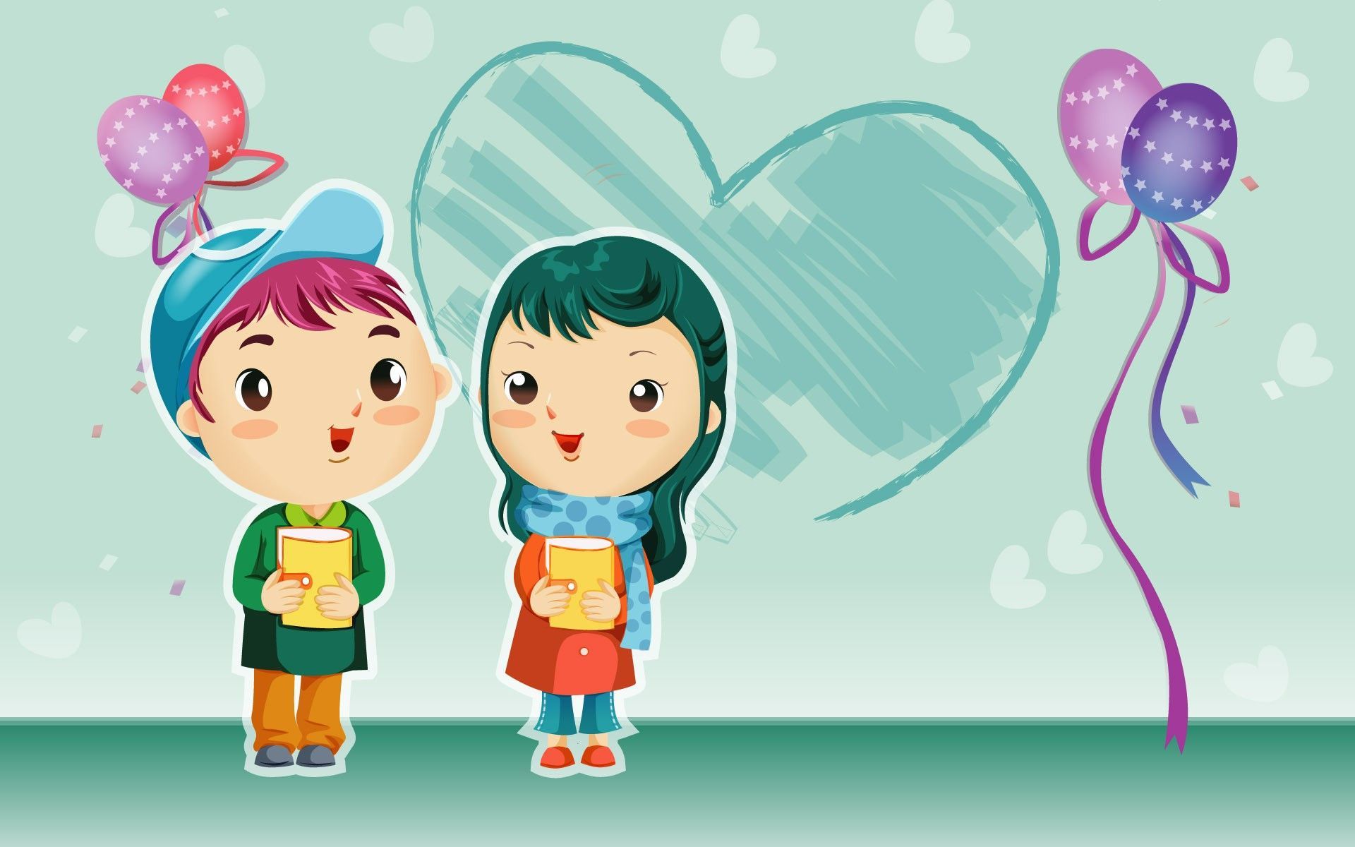 coppia cartoon con cuore verde, 1920x1200 Full HD+ WUXGA, Desktop