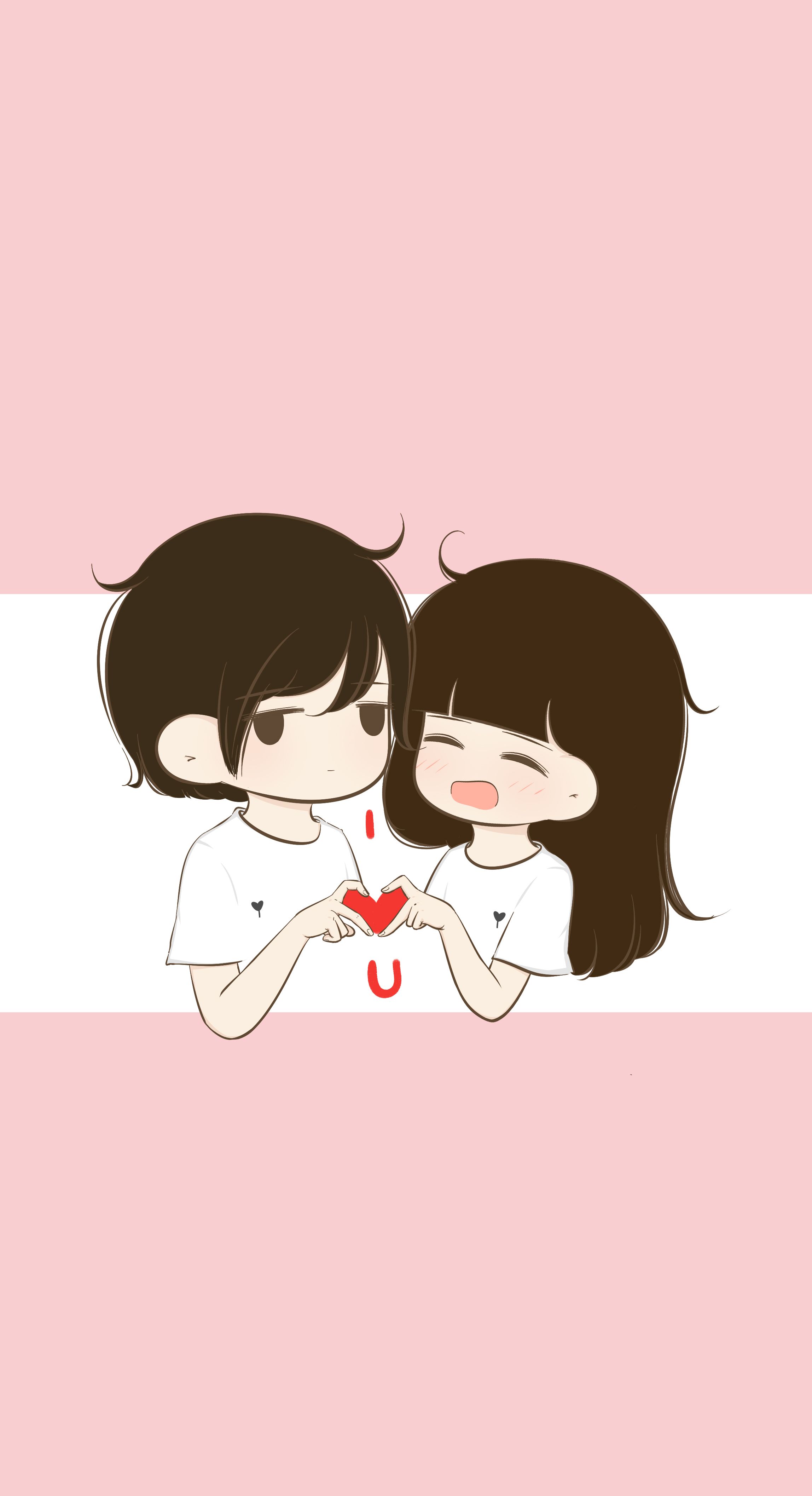 Coppia cartoon che forma cuore, 2296x4228 Full HD Verticale, iPhone