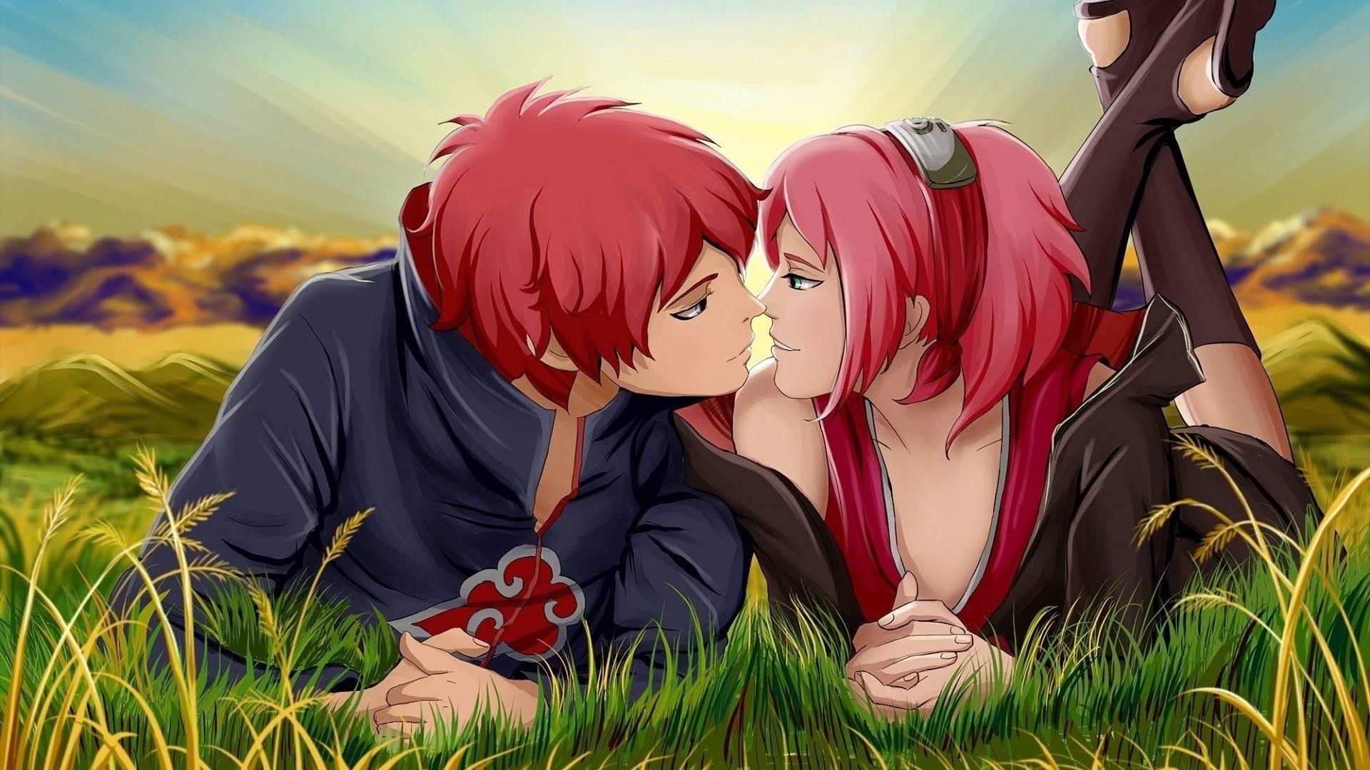 Coppia anime capelli rossi tramonto, 1920x1080 Full HD 1080p, Laptop