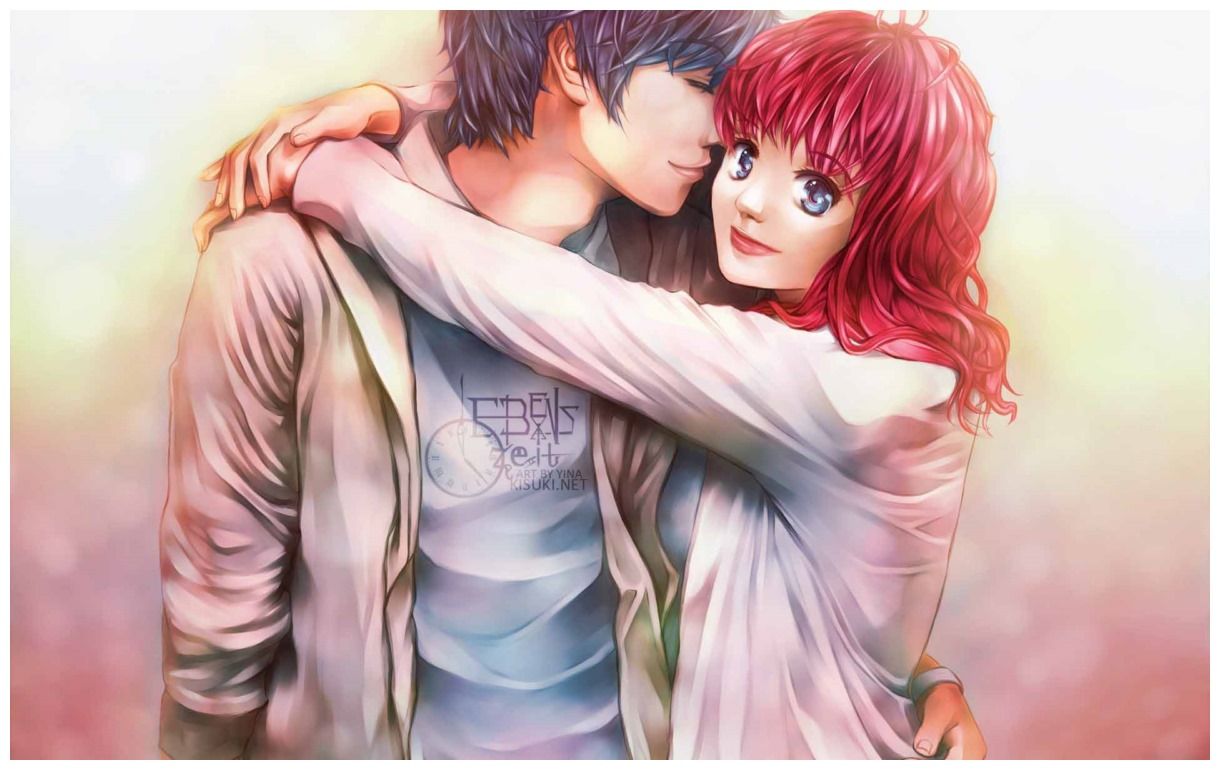Coppia anime abbraccio, ragazza rossa, 1220x770 HD, MacBook Air