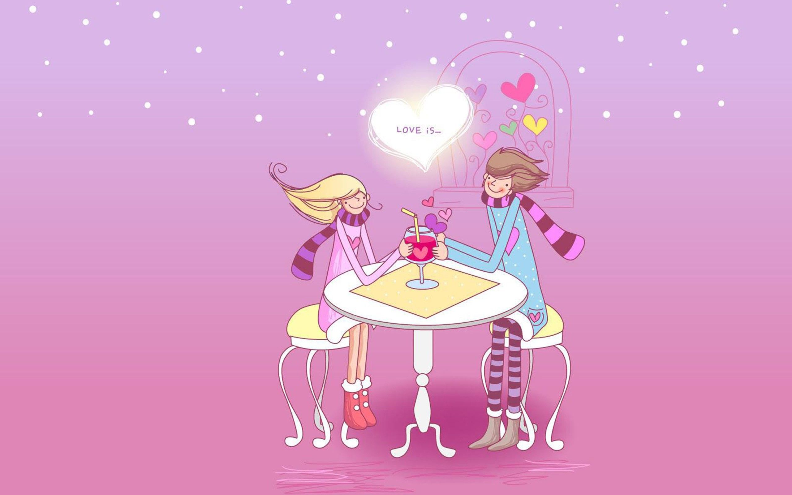 Coppia cartoon al caffè, 2560x1600 2K, PC
