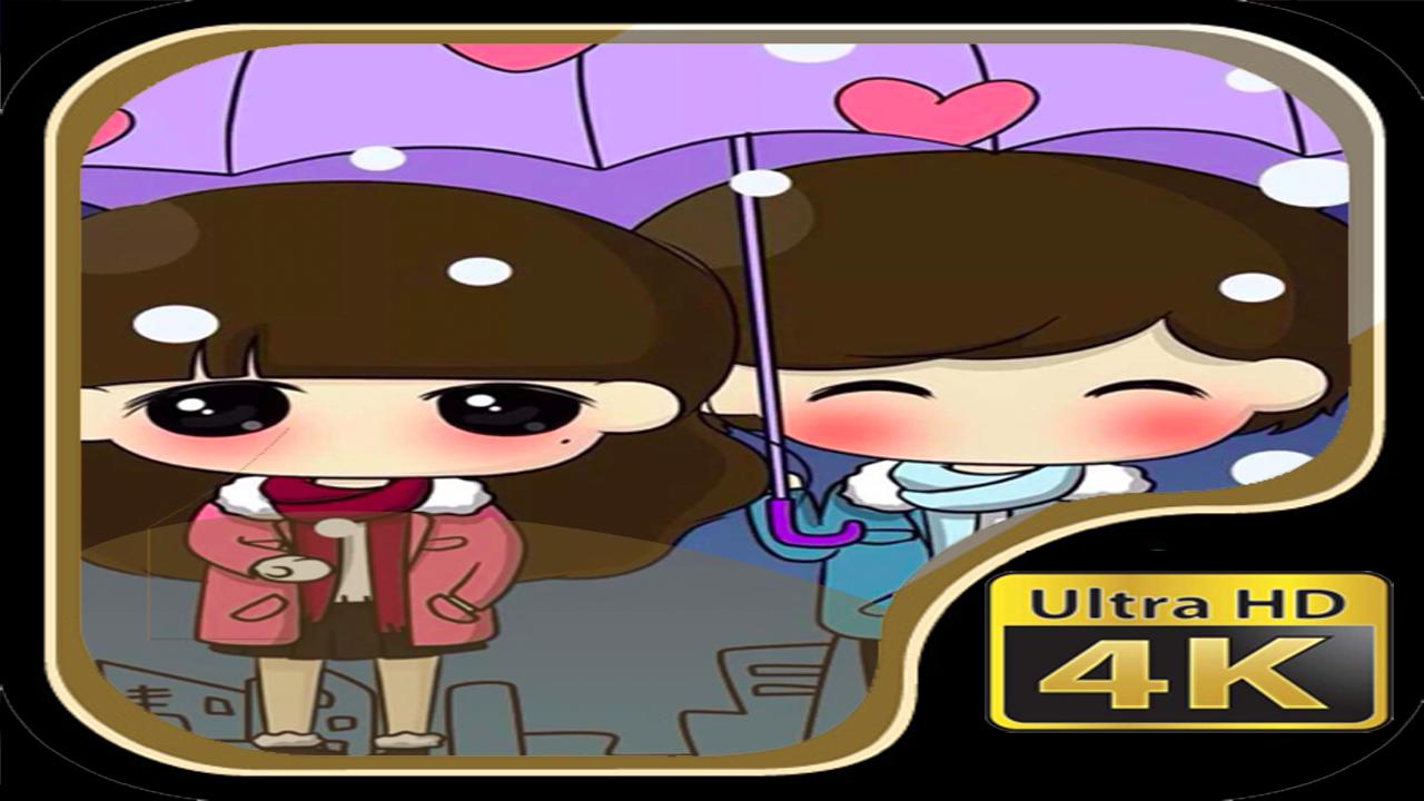 Coppia cartoon sotto ombrello viola, 1280x720 HD, Desktop