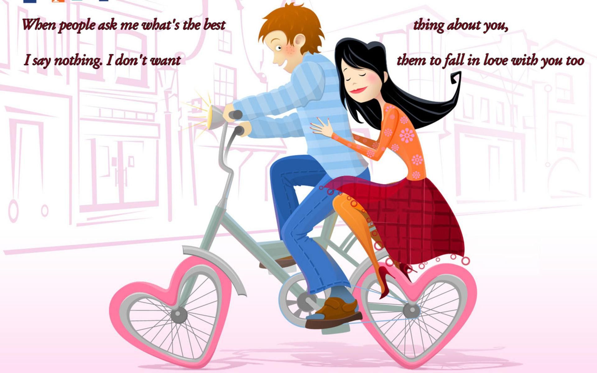 Coppia cartoon in bicicletta rosa, 1920x1200 Full HD+ WUXGA, Laptop