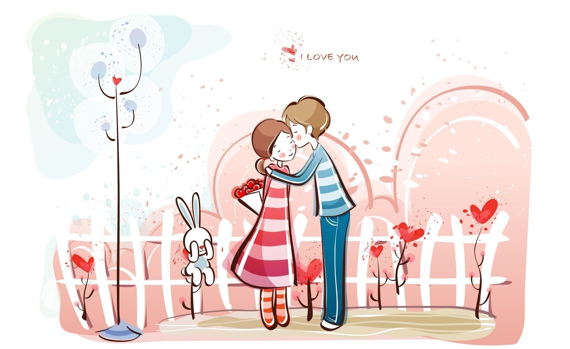 Coppia cartoon abbraccio giardino, 1917x1173 HD Ready, Desktop