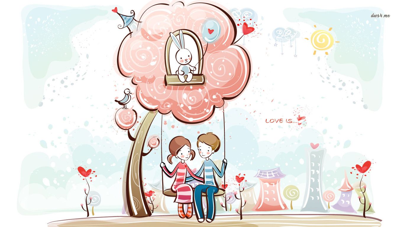 Coppia cartoon su altalena, 1366x768 HD, PC Desktop