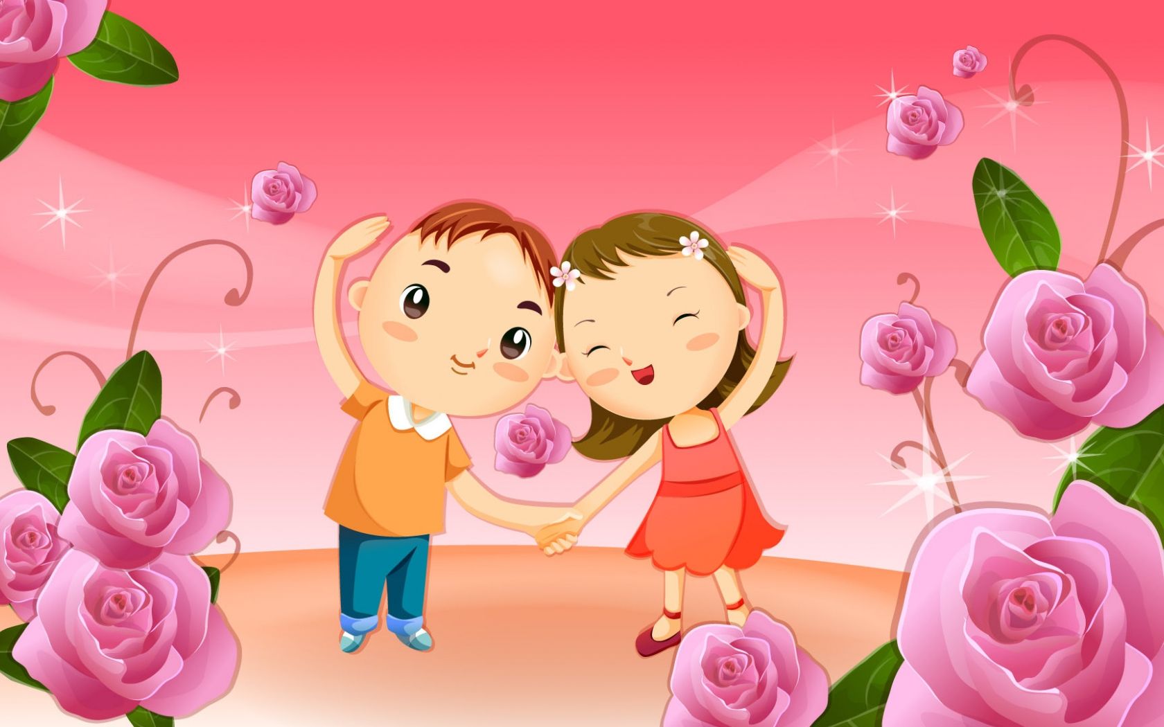 Coppia cartoon bambini rose rosa, 1680x1050 900p, Desktop