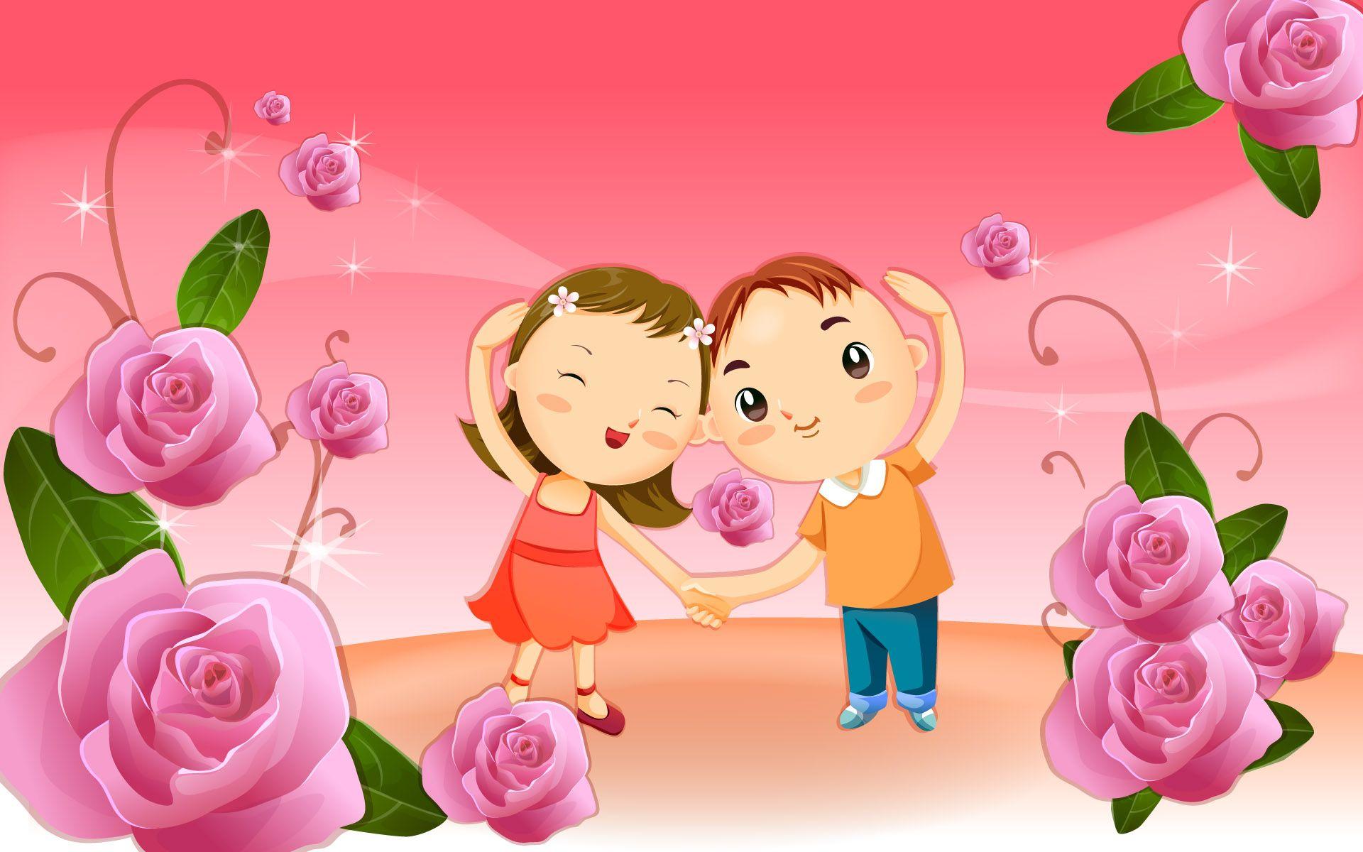 Coppia cartoon bambini rose rosa, 1920x1200 Full HD+ WUXGA, Desktop