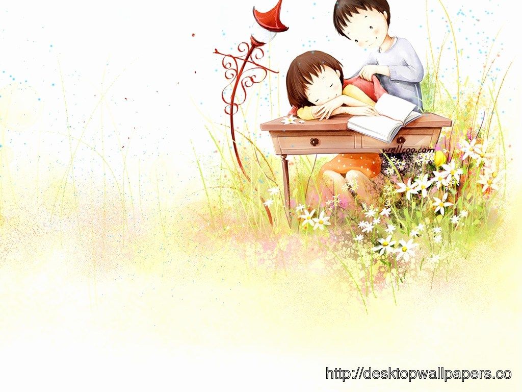 Coppia cartoon bambini alla scrivania, 1024x768 HD, PC