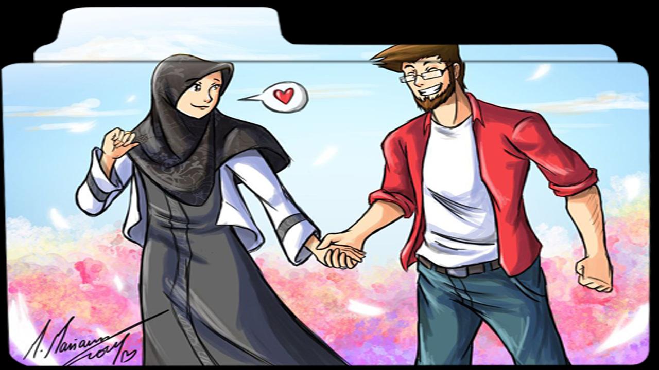 Coppia musulmana cartoon mano nella mano, 1280x720 HD, PC Desktop