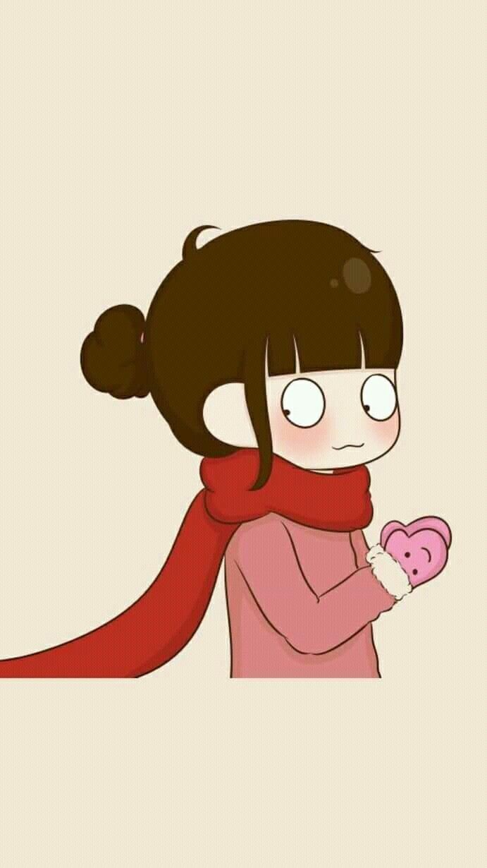 Ragazza cartone con cuore rosa, 691x1230 Full HD Verticale, iPhone