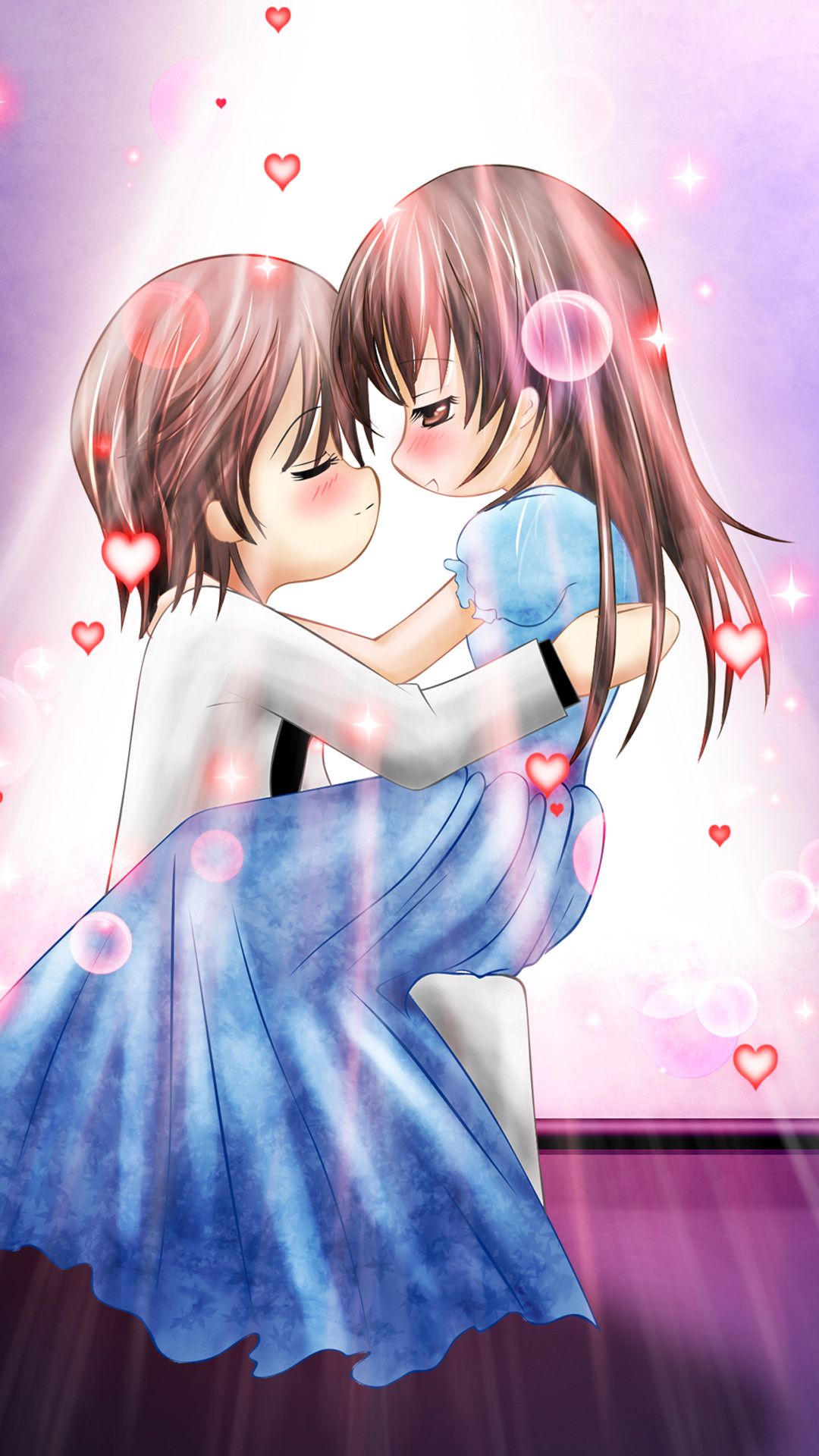 Coppia anime abbraccio romantico, 1080x1920 Full HD Verticale, Smartphone