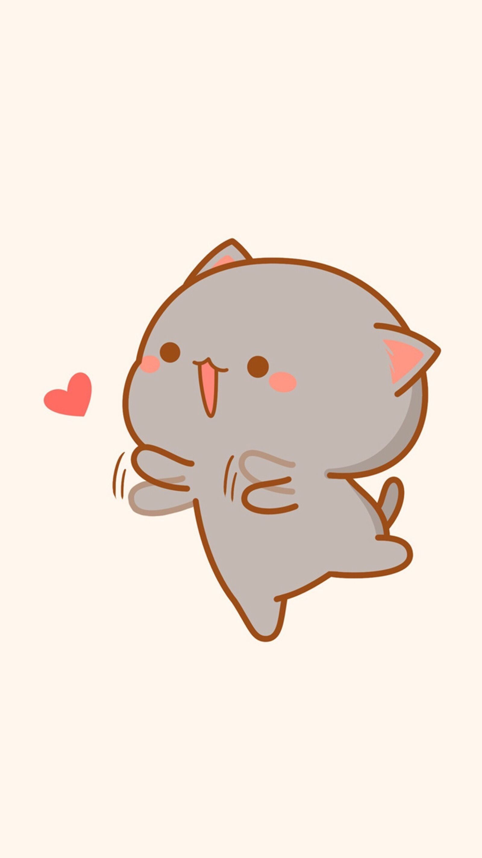 Gattino kawaii grigio con cuore, 1600x2844 Full HD Verticale, Smartphone