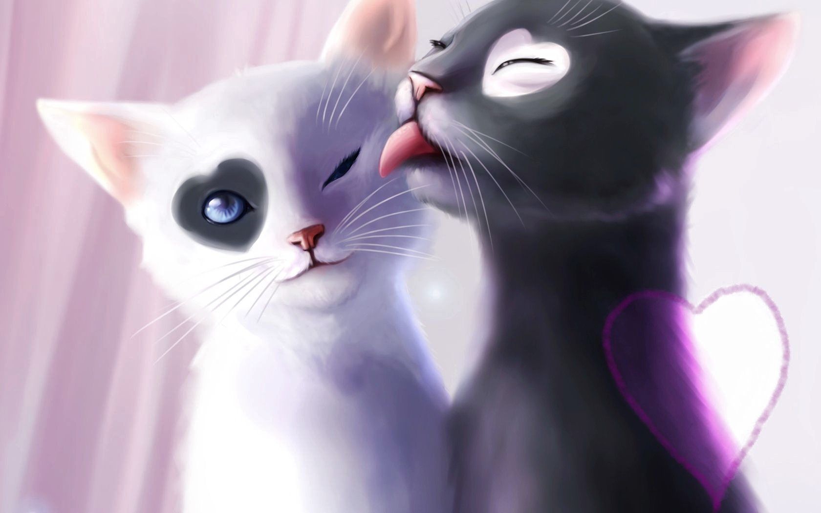 Gattino bianco con cuore rosa, 1080x1920 Full HD Verticale, Smartphone