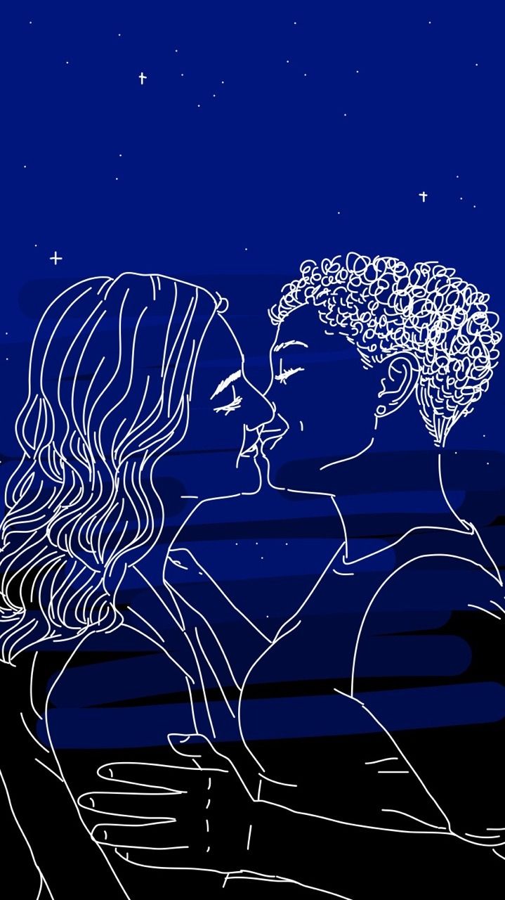 Coppia line art notte blu, 719x1280 Verticale, Mobile