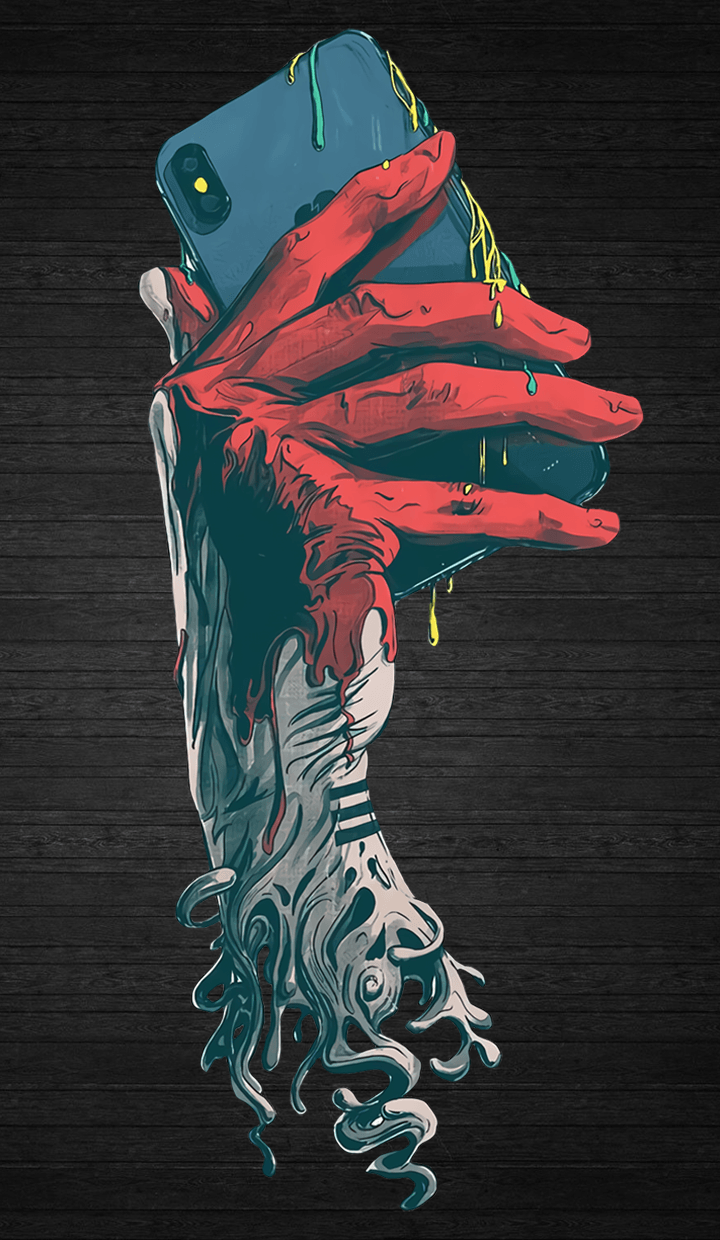 Mano rossa con smartphone, arte digitale, 720x1240 Verticale, Telefono