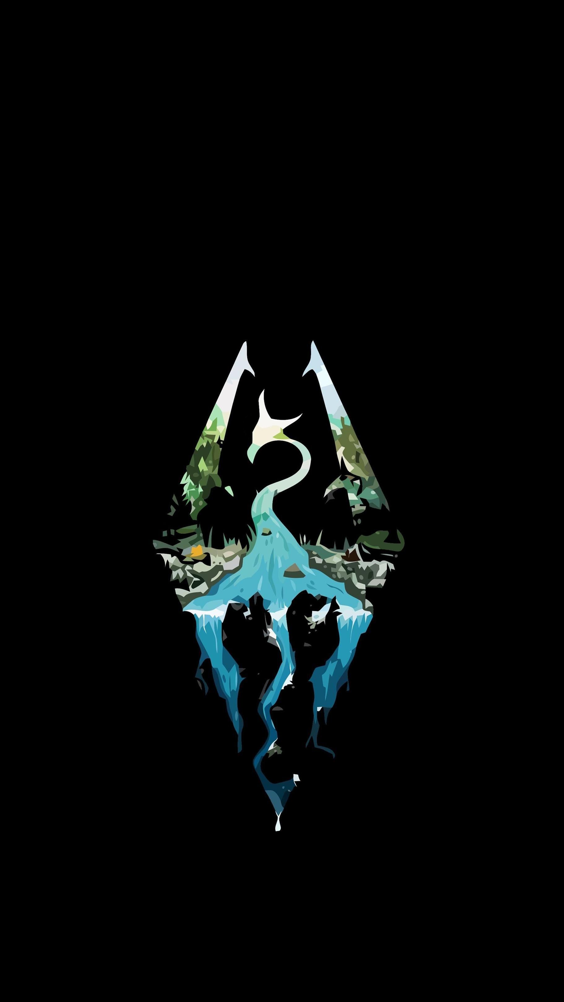 Logo Skyrim drago sfondo nero, 1823x3240 Verticale, Android