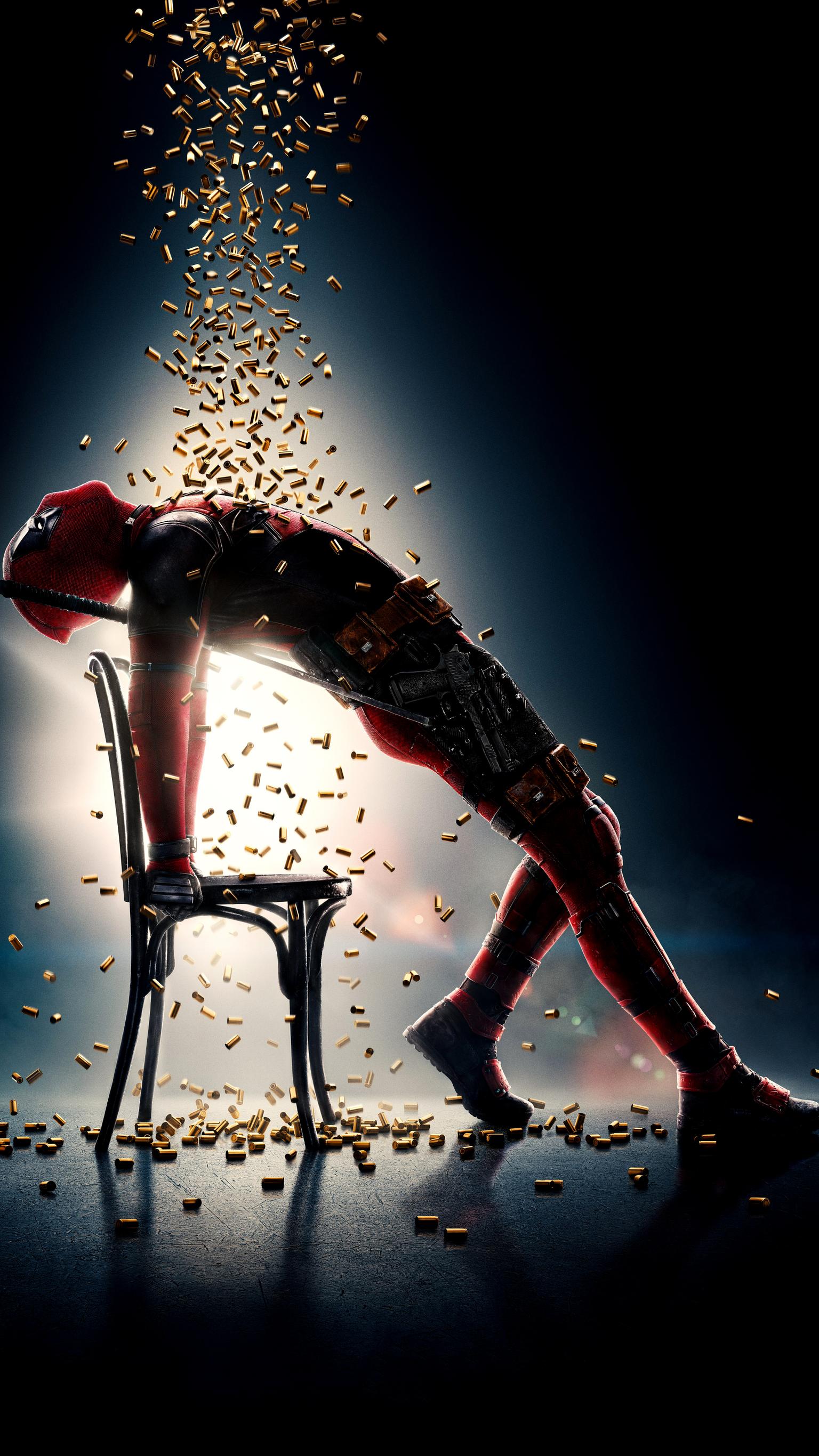 Deadpool su sedia, proiettili, 1536x2732 Full HD Verticale, iPhone Pro Max