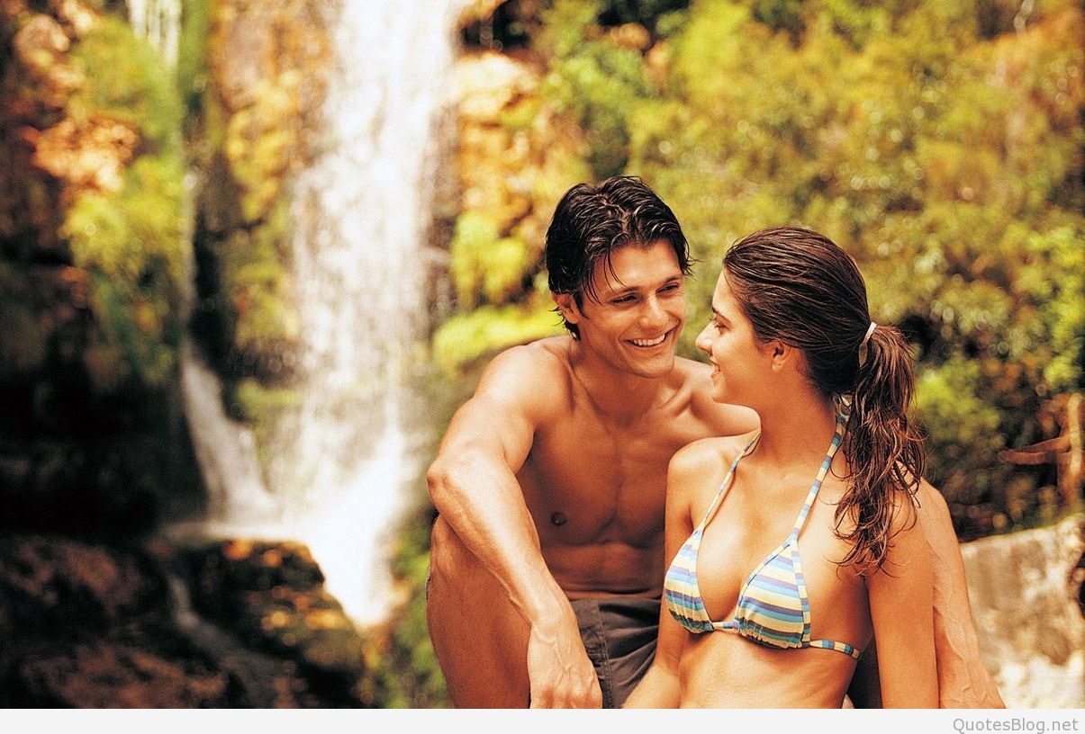 Coppia romantica presso cascata, 1205x816 HD, Desktop