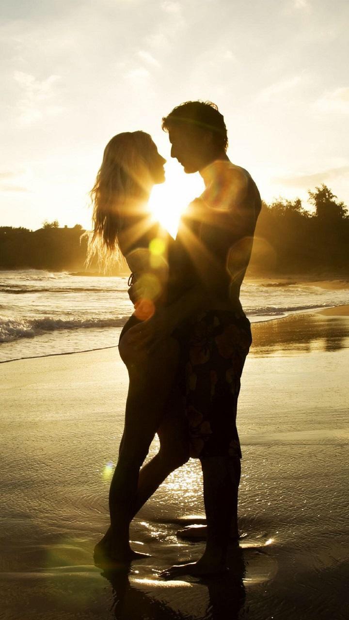 Coppia silhouette spiaggia tramonto, 720x1280 Full HD Verticale, Smartphone