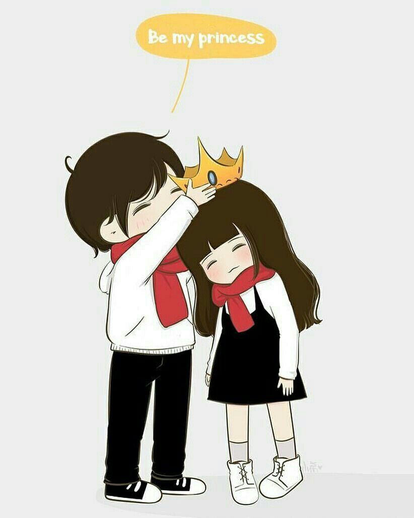 Coppia cartoon, ragazzo incorona ragazza, 822x1028 Full HD Verticale, iPhone