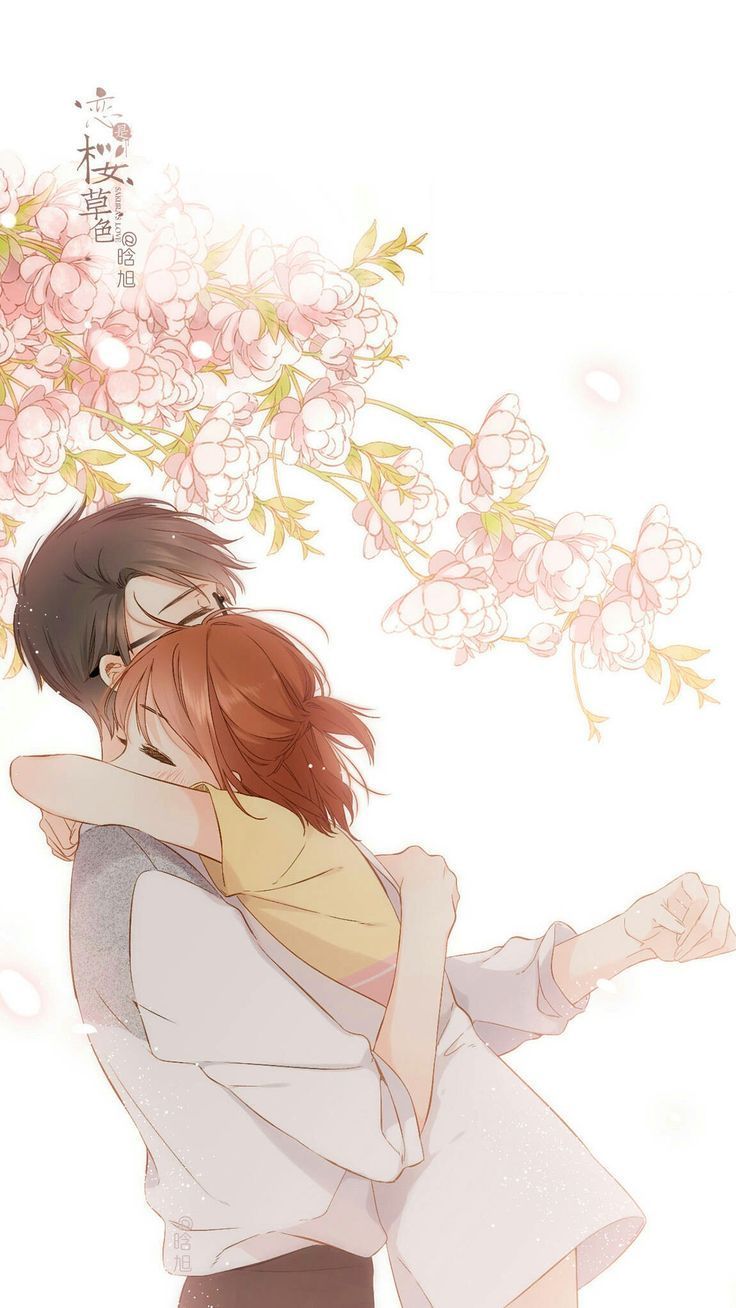 Coppia anime abbraccio fiori, 736x1308 Verticale, Telefono