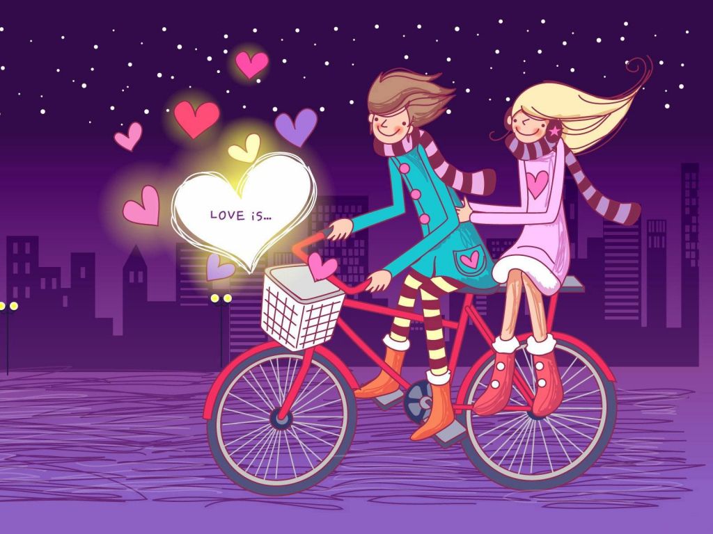 Coppia in bicicletta, notte viola, 1024x768 HD, iMac
